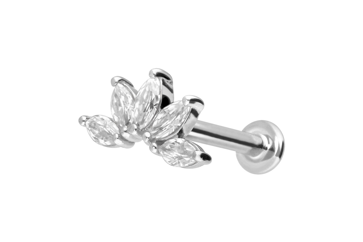 14 Karat Gold Labret Piercing mit Innengewinde MOISSANIT-LOTUSBLÜTE